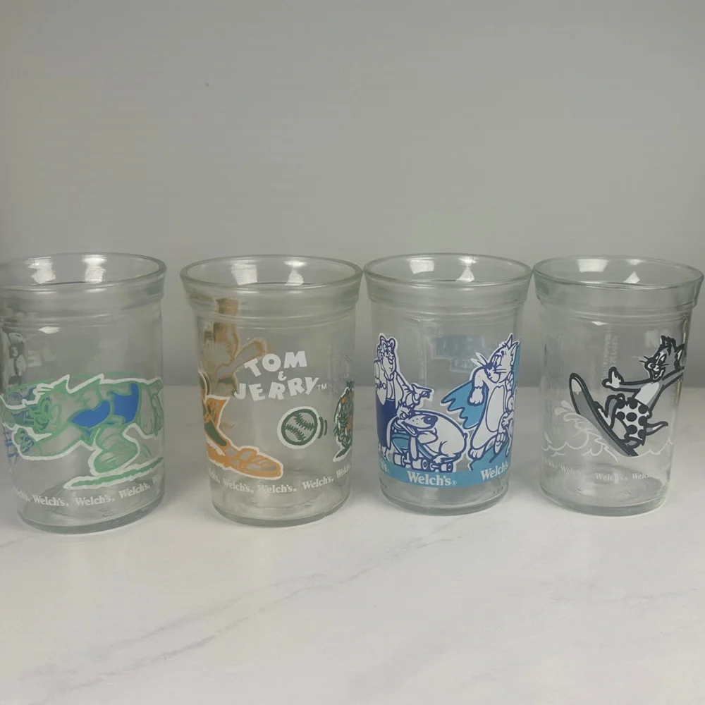 Vintage Tom&Jerry Cartoon Character Jelly Glass Set 4-4” 1990